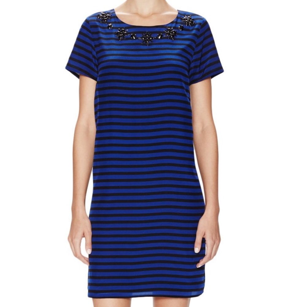 {Tl} The Letter Striped Embellished Silk Dress L